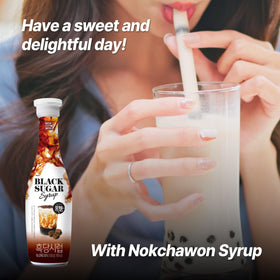 Nokchawon brown sugar syrup drizzle on dessert plate elevates flavor