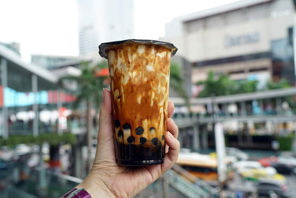 Nokchawon Cafe Base Syrup latte with creamy foam ready to sip.