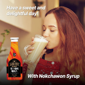 Close-up label and pour-ready cap on Nokchawon Earl Grey Syrup