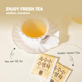 Nokchawon Oksusu Nurungji Cha brew steep releasing savory aroma in a cup.