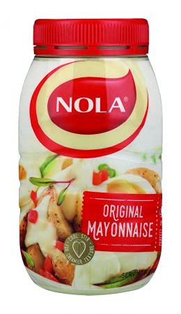 Nola mayonnaise bottle front shows creamy texture for everyday sauces.