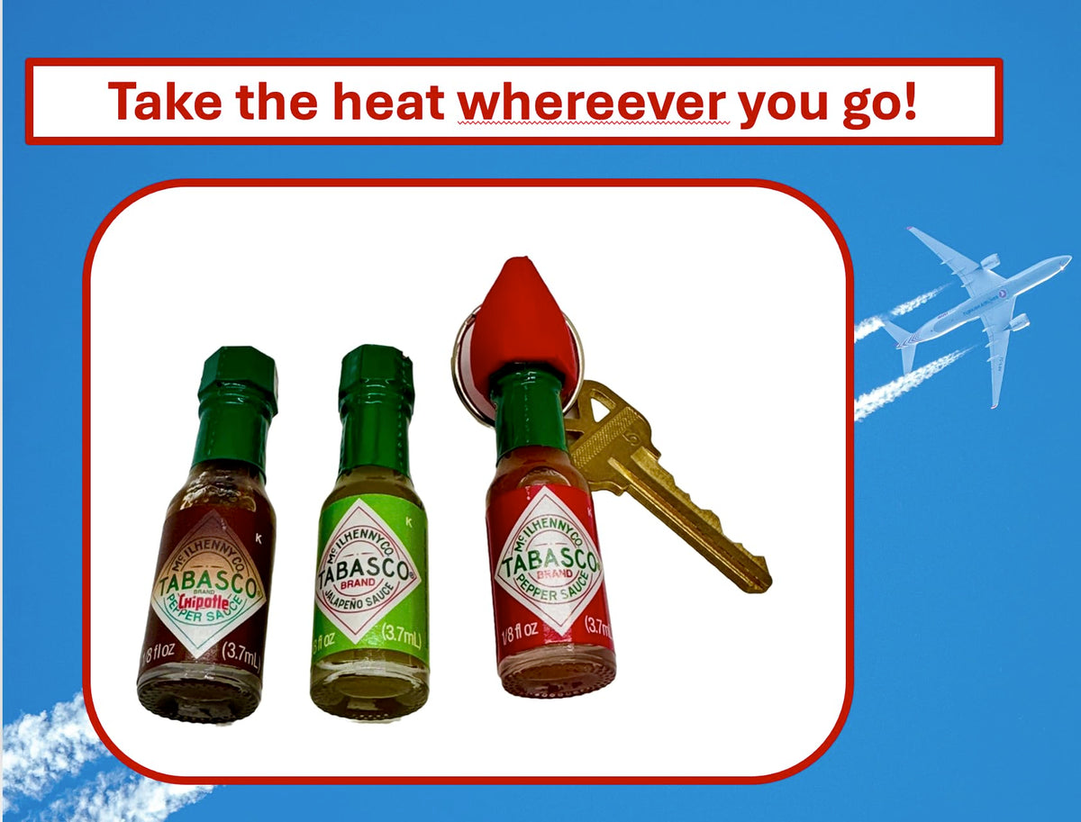 Nomad Enterprises sauce bottles on a keychain provide quick flavor access.