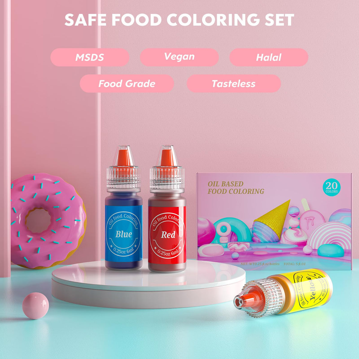 Nomeca durable packaging keeps colors organized in baking setup.