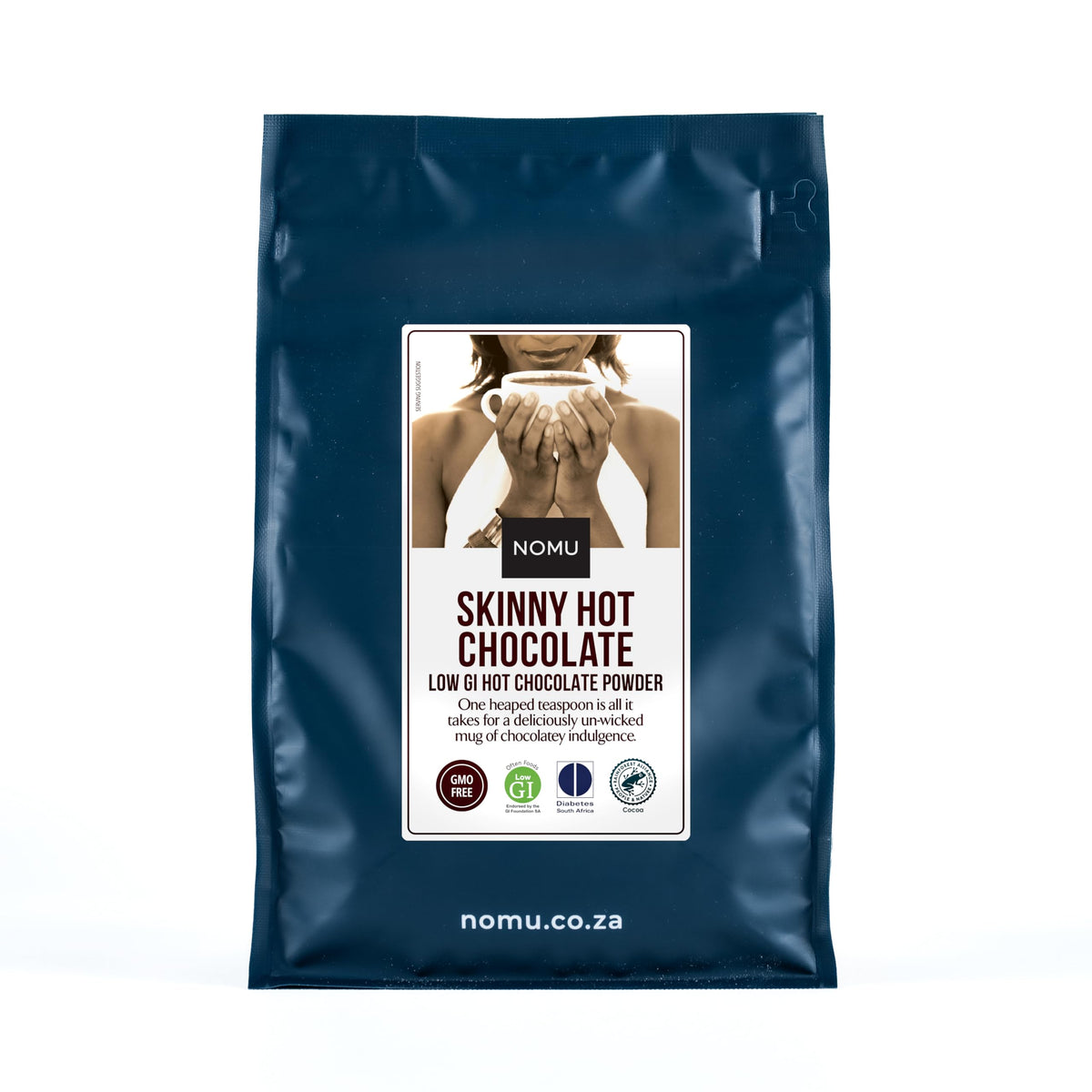 NOMU Skinny 60% Cocoa hot chocolate bulk bag for keto-friendly indulgence.