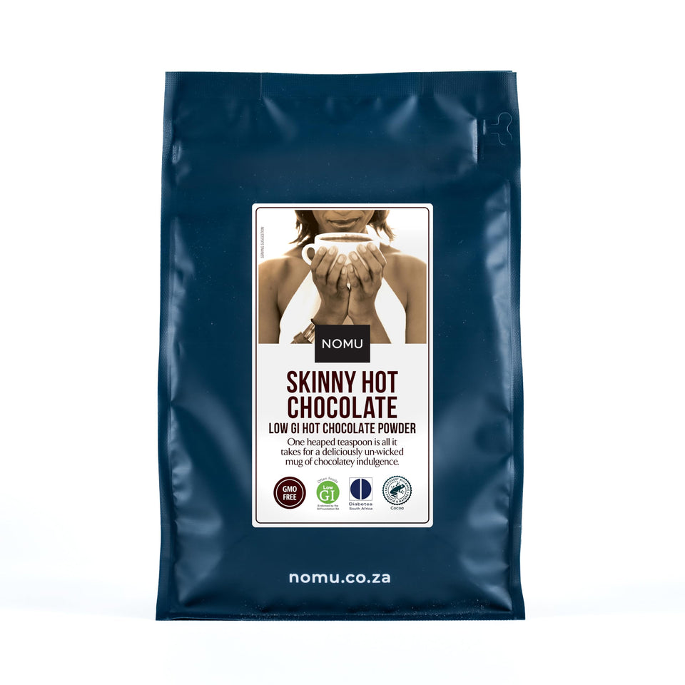 NOMU Skinny 60% Cocoa hot chocolate bulk bag for keto-friendly indulgence.