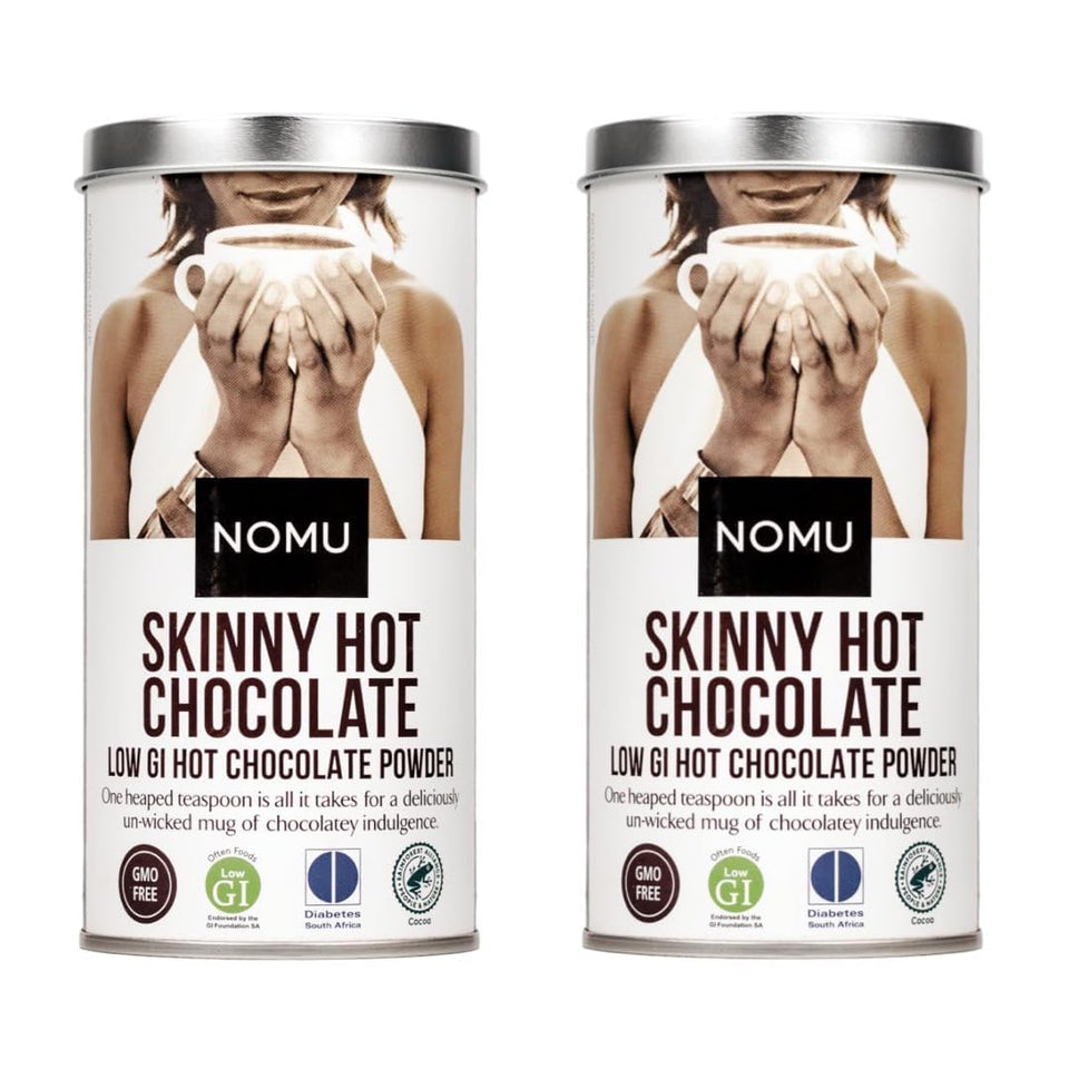 NOMU Skinny 60 percent Cocoa hot chocolate pack shot highlights keto-friendly indulgence