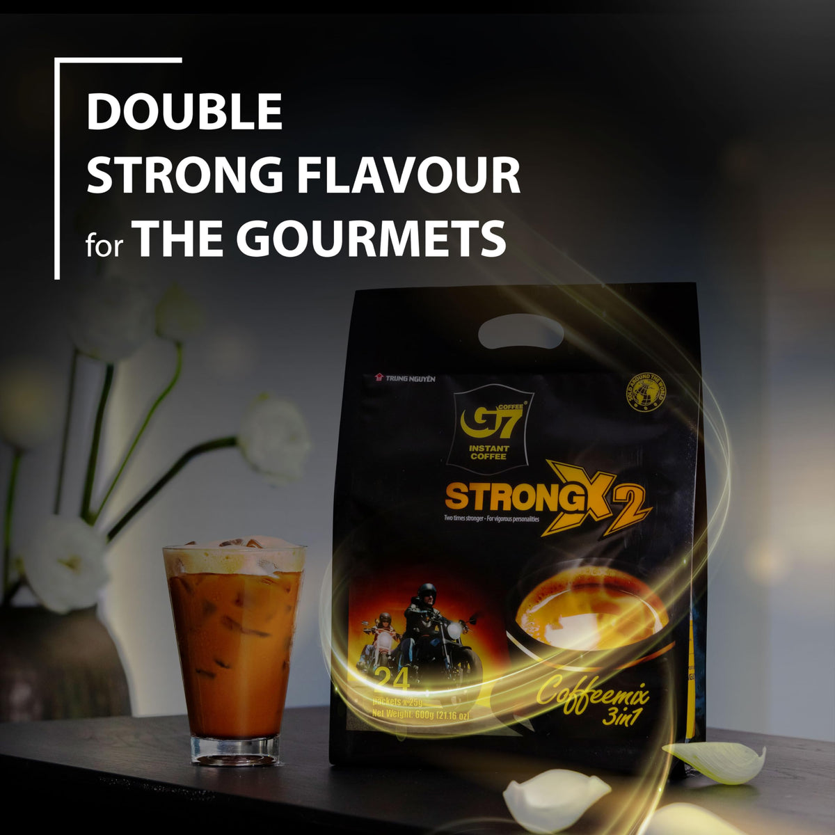 Non-dairy creamer and sugar in a 3-in-1 mix for smooth, ready-to-drink coffee.