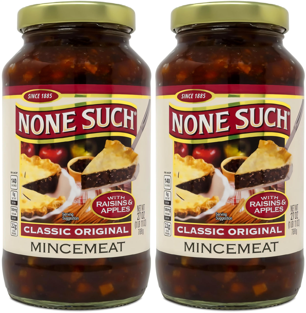 None Such mincemeat classic original jar closeup showing apple chunks and raisins
