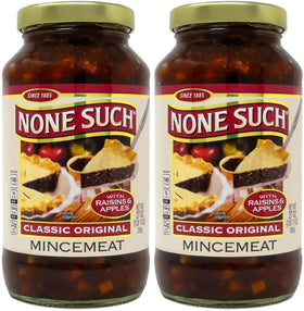 None Such mincemeat classic original jar closeup showing apple chunks and raisins
