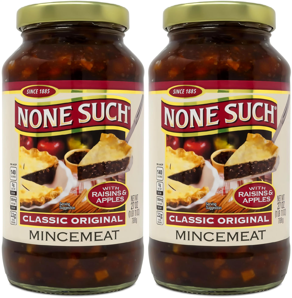 None Such mincemeat classic original jar closeup showing apple chunks and raisins