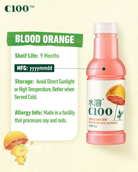 Nongfu Spring C100 Blood Orange bottle with ice showing portable refreshment