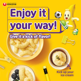 Nongshim Banana Kick open bag highlights quick snacking moment.