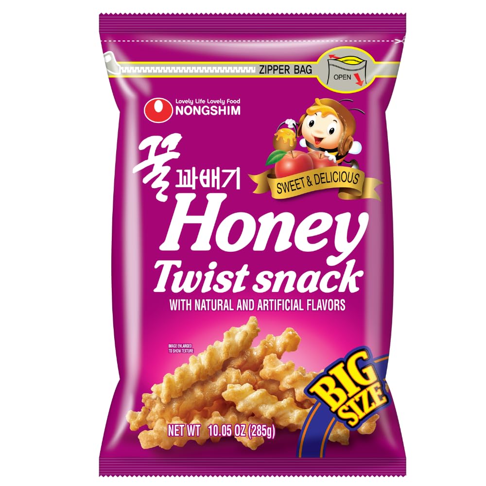 Nongshim Honey Twist Snack bag shown with resealable lid for on-the-go sharing