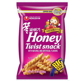Nongshim Honey Twist Snack bag shown with resealable lid for on-the-go sharing