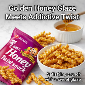 Close-up of Nongshim Honey Twist snacks highlighting crunchy twisted shapes