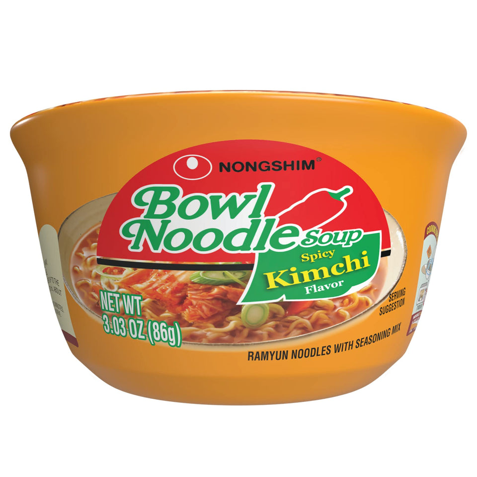 Nongshim kimchi bowl with noodles ready for a quick, flavorful meal.