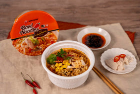 Nongshim six-pack of spicy chicken noodle bowls enables fast, microwave-ready meals.