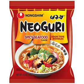 Nongshim Neoguri spicy seafood udon bowl steaming, bold flavor in minutes.