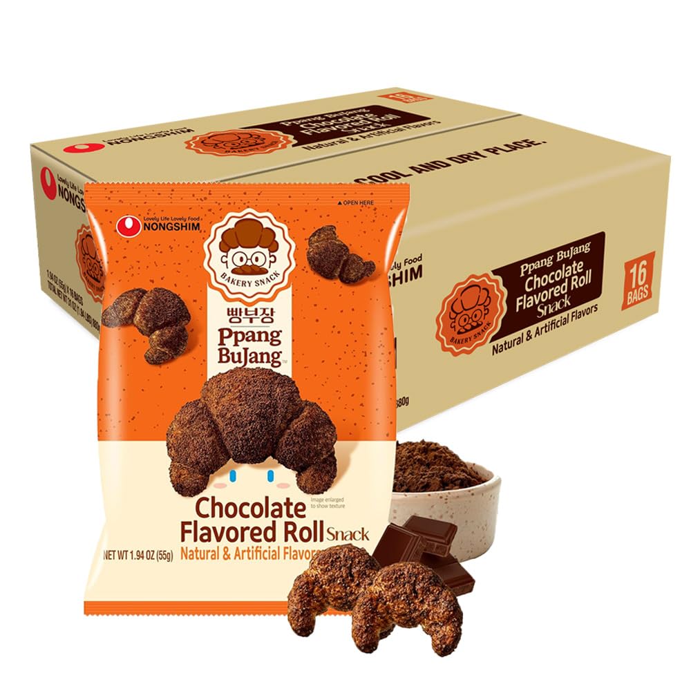 Nongshim Ppang Bujang chocolate roll snack on-pack front, ideal for sharing at school or work breaks