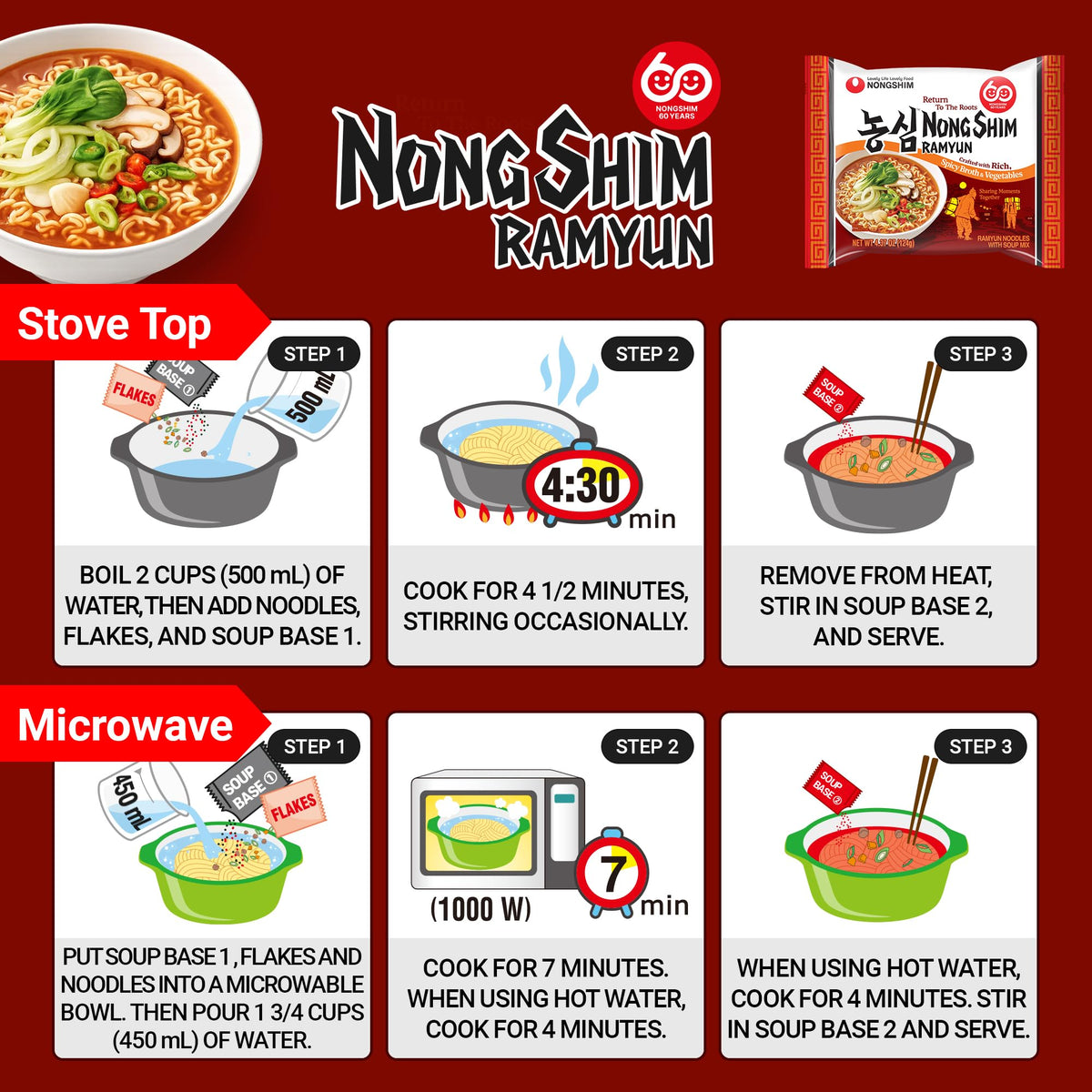 Nongshim Ramyun kimchi and scallions add bright flavor.