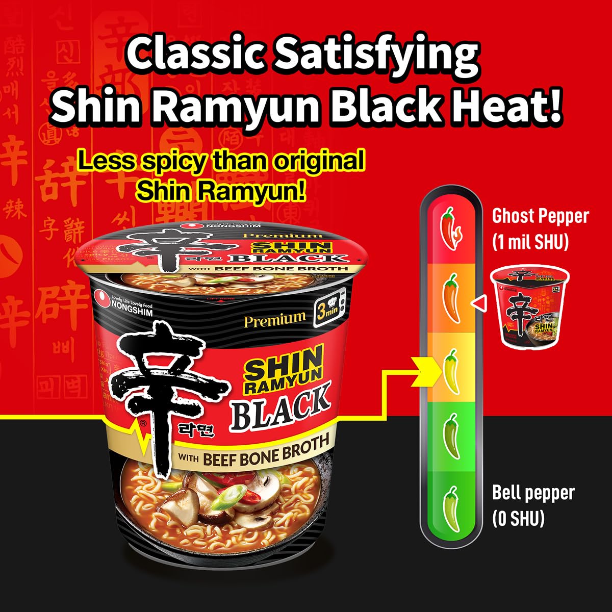 Nongshim Shin Black microwave-ready preparation showing quick meal.