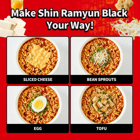 Nongshim Shin Black six-pack box on a kitchen counter for sharing.