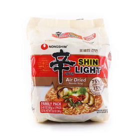 Nongshim Shin Light air-dried noodle soup pack front showing four-pack convenience for busy days