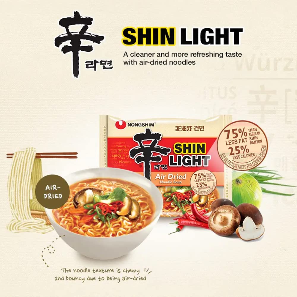 Steaming ready-to-eat Shin Light noodles in a bowl, highlighting quick prep