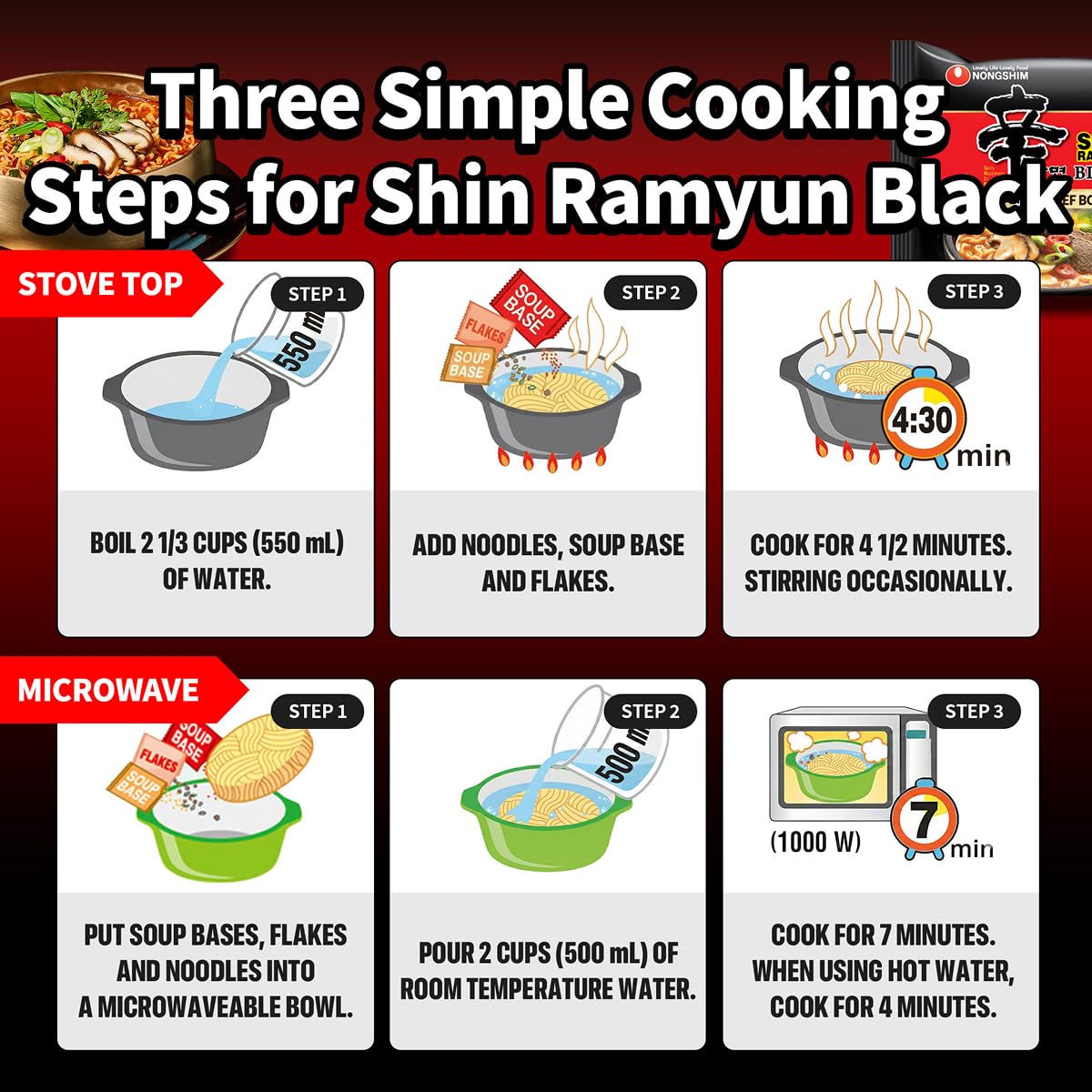 Nongshim Shin Ramyun Black provides 0g trans fat per serving for mindful indulgence.