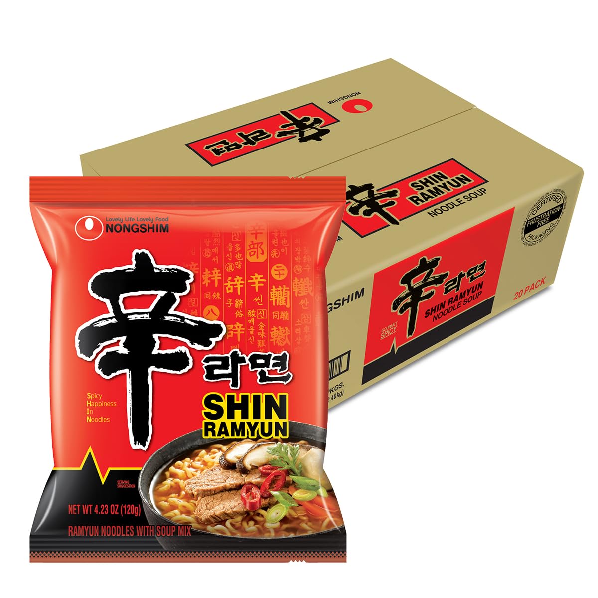 Shin Ramyun bowl steaming with Nongshim, rich beef broth.