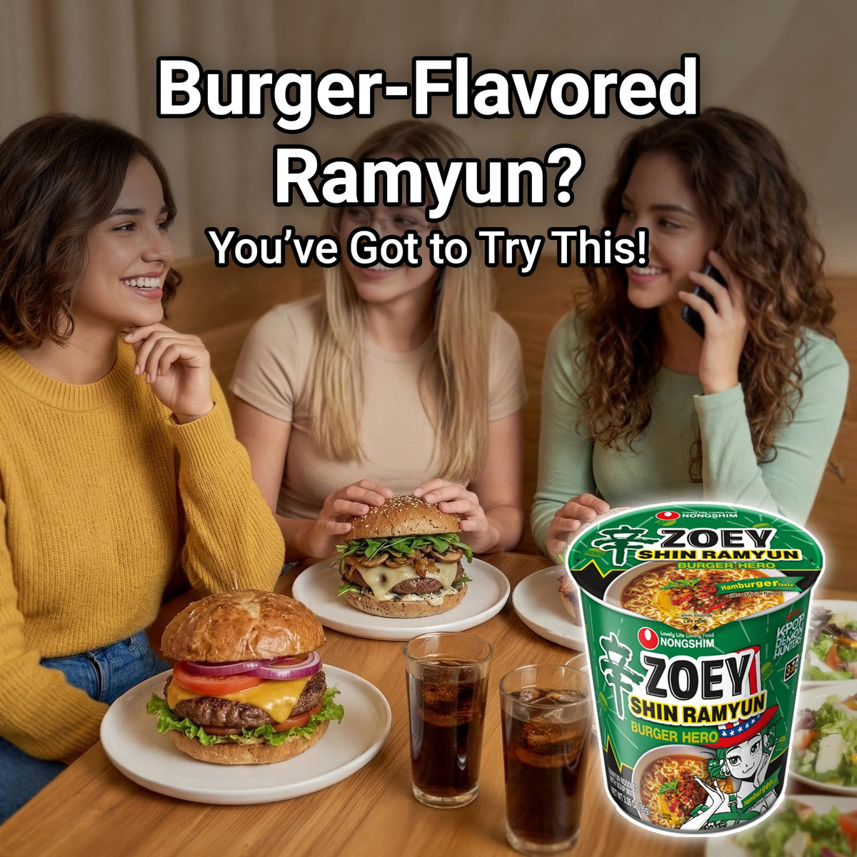 Nongshim Shin Ramyun Burger Hero cup with colorful vegetables for texture