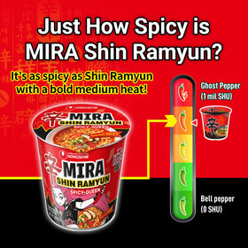 Nongshim Shin Ramyun Spicy Queen noodles close-up highlights firm chew and sauce cling.