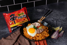 Nongshim Shin Ramyun Stir-Fry Square Bowl in microwave-ready setup for busy days