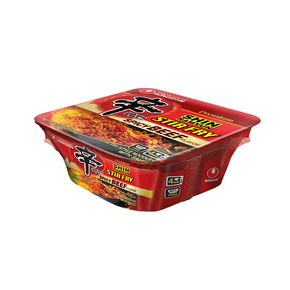 Nongshim Shin Ramyun Stir-Fry Square Bowl noodles ready for a quick meal