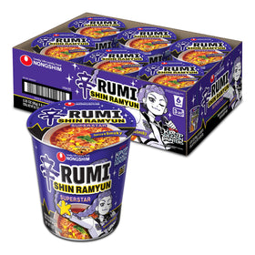 Nongshim Shin Ramyun Superstar cup front view, quick office lunch option.