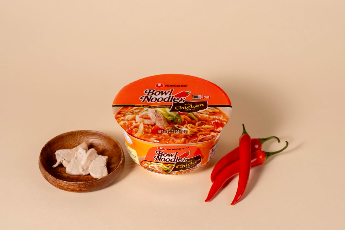 Nongshim Spicy Chicken Noodle Soup ready-to-serve bowl for anytime comfort.