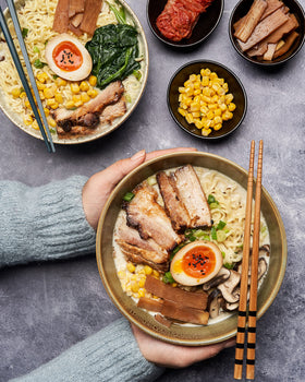 Nongshim Tonkotsu ramen on grocery shelf awaiting purchase