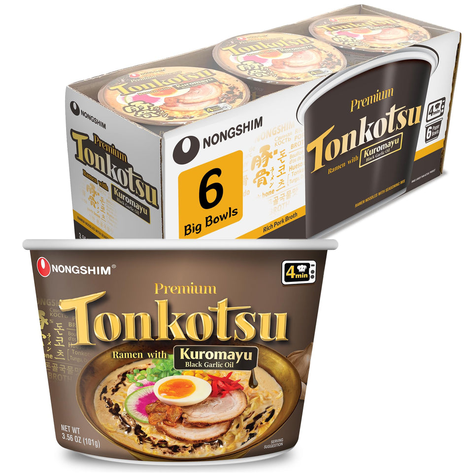 Nongshim Tonkotsu Ramen packaging shows six bowls for easy meals