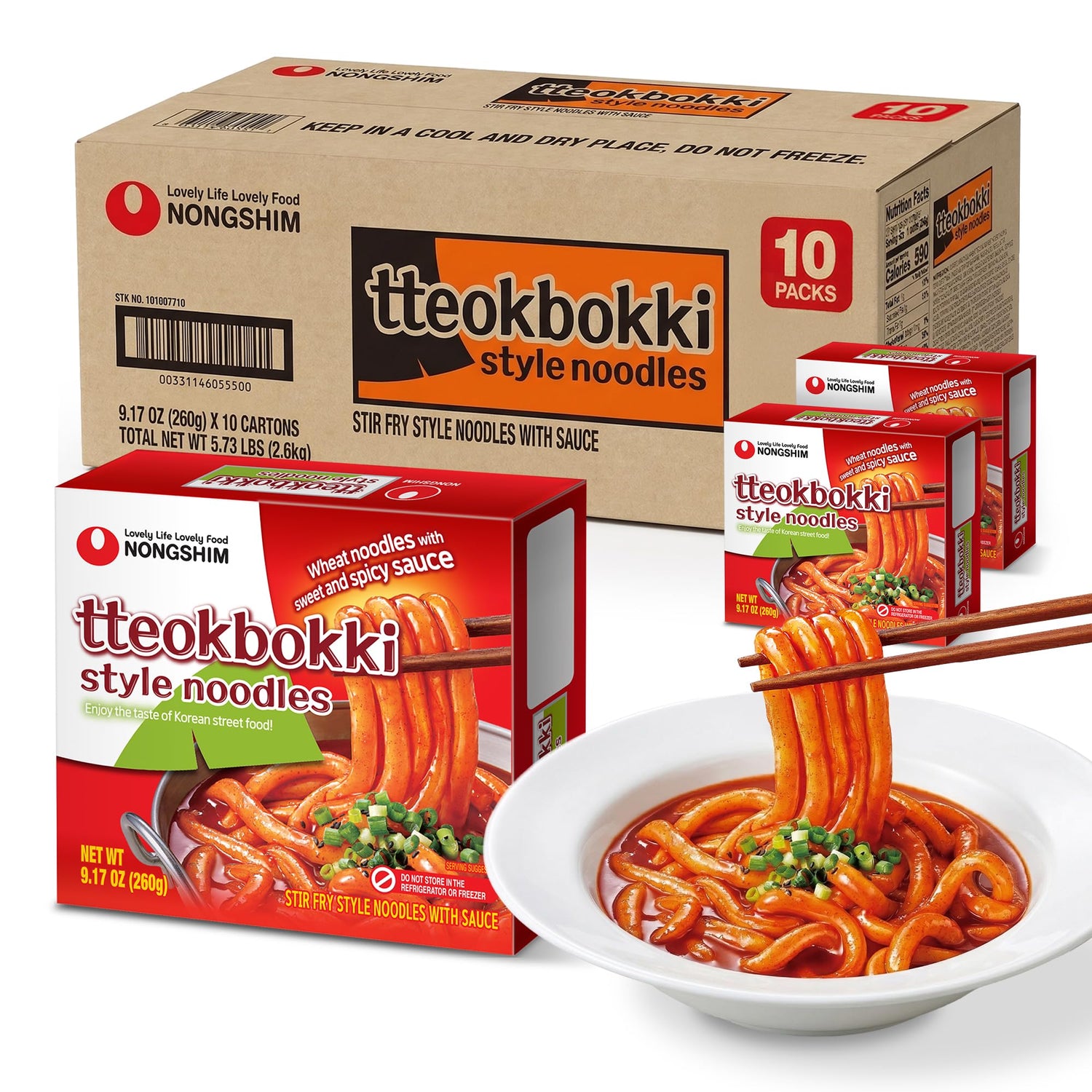 Nongshim Tteokbokki-style noodles pack of 10, ready in minutes
