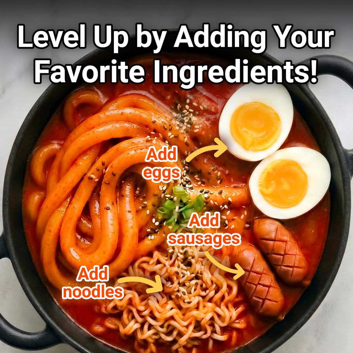 Nongshim Tteokbokki-style noodles with glossy sauce close-up