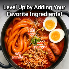 Nongshim Tteokbokki-style noodles with glossy sauce close-up