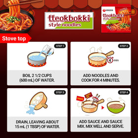 Nongshim Tteokbokki-style noodles served garnished with scallions and egg