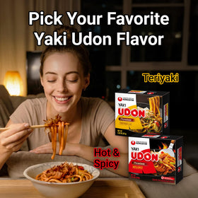 Nongshim Yaki Udon finished bowl ready to enjoy with toppings