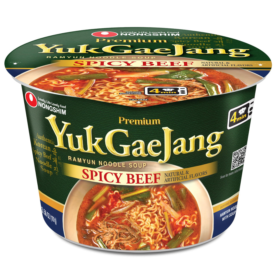 Nongshim Yukgaejang Big Bowl full serving shows bold broth ideal for quick weeknight meals.