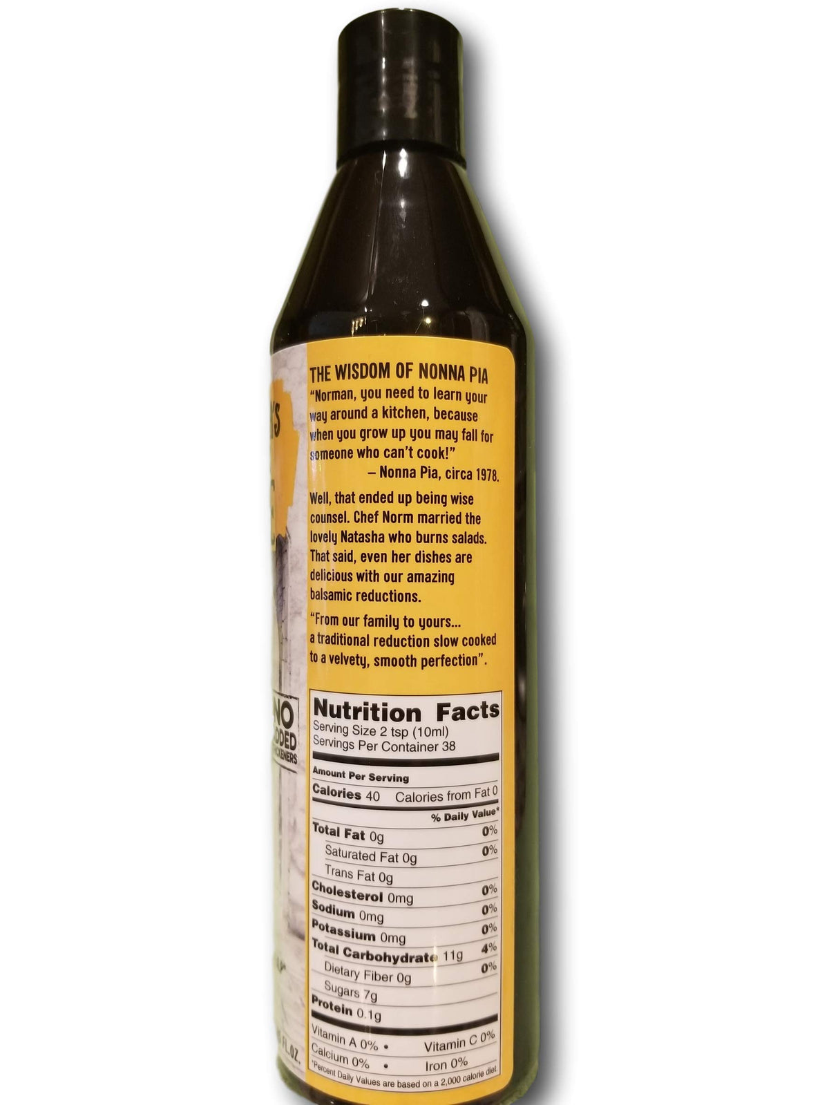Nonna Pia's balsamic glaze pour ideal for salads and roasted vegetables.