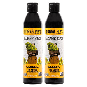 Nonna Pia's Classic Balsamic Glaze bottle shows rich Modena flavor for versatile finishing.