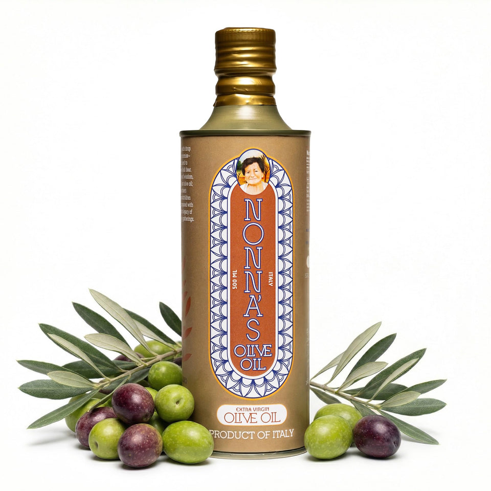 Nonna's Olive Oil Biancolilla EVOO bottle for drizzling over bread and salads