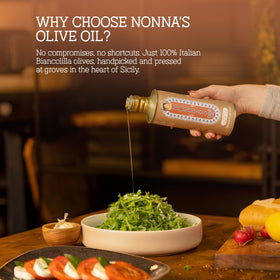 Nonna's Olive Oil Biancolilla olives harvested early to boost dressings