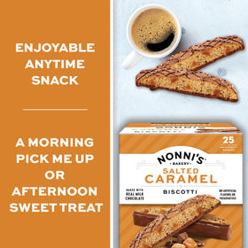 Nonni's Bakery Salted Caramel Biscotti almond bits and caramel swirls offer a crisp bite