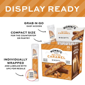 Nonni's Bakery Salted Caramel Biscotti dunked in latte for caramel melt